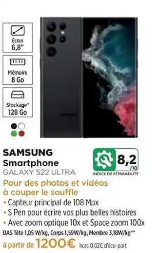 Pulsat Smartphone Samsung Galaxy S22 Ultra offre