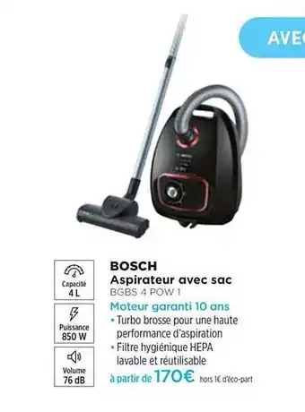 Pulsat Aspirateur Avec Sac Bosch Bgbs 4 Pow 1 offre
