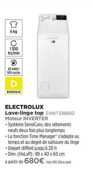 Pulsat Lave-linge Top Electrolux Ew6t3366dz offre