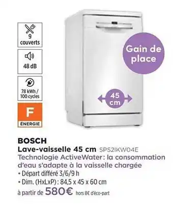 Pulsat Lave-vaisselle 45 Cm Bosch Sps21kw04e offre