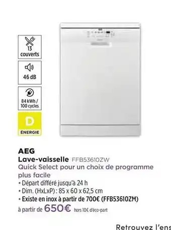 Pulsat Lave-vaisselle Aeg Ffb53610zw offre