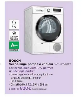 Pulsat Sèche-linge Pompe à Chaleur Bosch Wth85v02ff offre