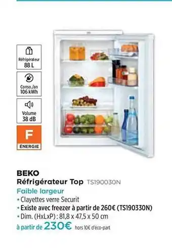Pulsat Réfrigérateur Top Beko Ts190030n offre