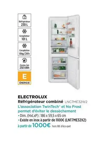 Pulsat Réfrigérateur Combiné Electrolux Lnc7me32w2 offre