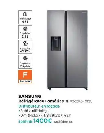 Pulsat Réfrigérateur Américain Samsung Rs65r5401sl offre