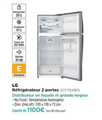 Pulsat Réfrigérateur 2 Porte Lg Gtf7043ps offre