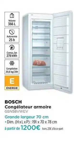Congélateur Armoire Bosch Gsn58vwev