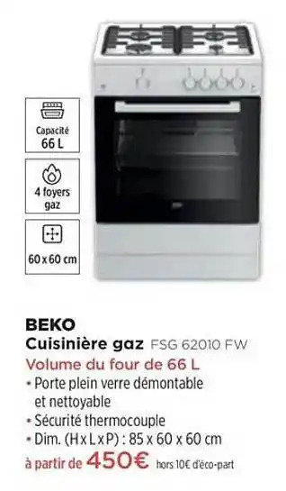 CuisiniĂšre Gaz Beko Fsg 62010 Fw