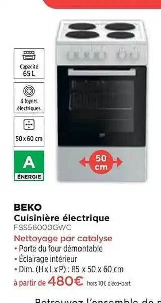 Pulsat Cuisinière électrique Beko Fss56000gwc offre