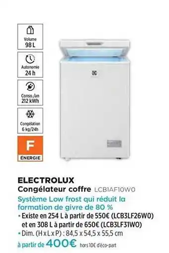 Pulsat Congélateur Coffre Electrolux Lcb1af10w0 offre