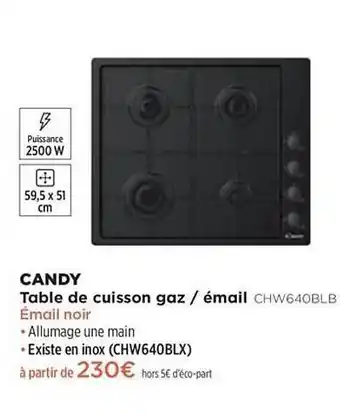 Pulsat Table De Cuisson Gaz-émail Candy Chw640blb offre