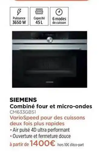 Pulsat Combiné Four Et Micro-ondes Siemens Cm633gbs1 offre