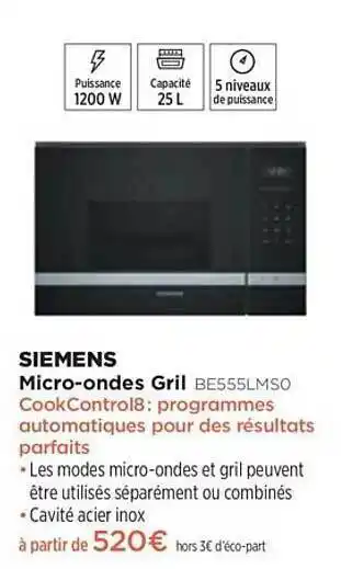 Pulsat Micro-ondes Grill Siemens Be555lmso offre