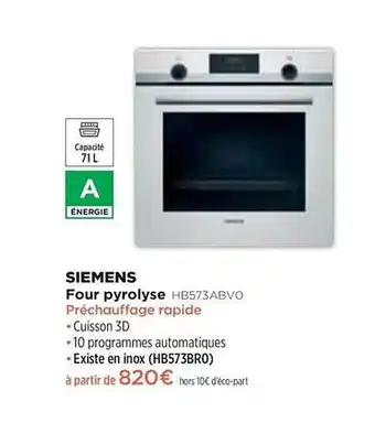 Pulsat Four Pyrolyse Siemens Hb573bvo offre