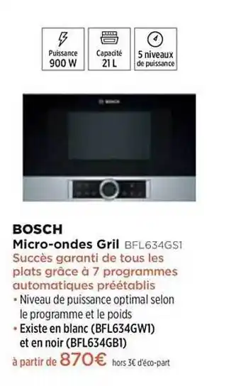 Pulsat Micro-ondes Grill Bosch Bfl634gs1 offre