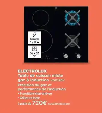 Pulsat Table De Cuisson Mixte Gaz & Induction Electrolux Kgi1126k offre