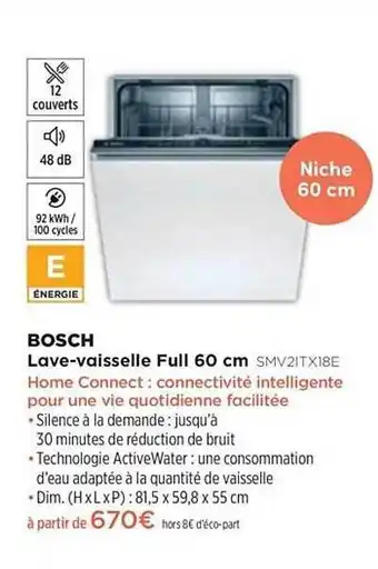 Pulsat Lave-vaisselle Full 60 Cm Bosch Smv21tx18e offre