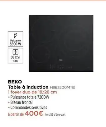 Pulsat Table à Induction Beko Hii6300mtb offre