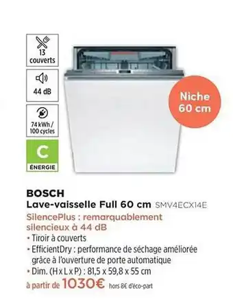Pulsat Lave-vaisselle Full 60 Cm Bosch Smv4ecx14e offre