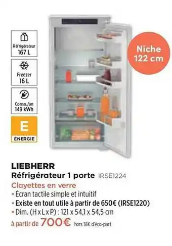Pulsat Réfrigérateur 1 Porte Liebherr Irse1224 offre