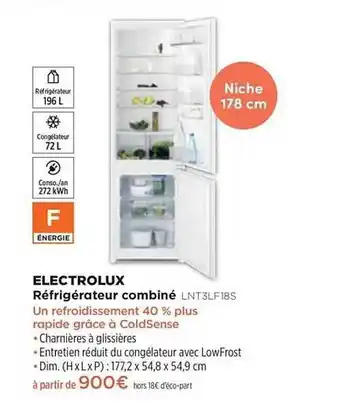Pulsat Réfrigérateur Combiné Electrolux Lnt3lf18s offre