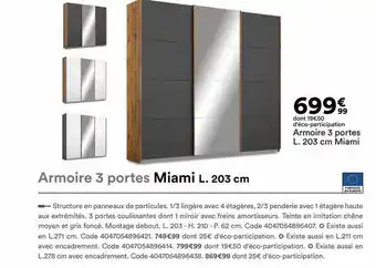 BUT Armoire 3 Portes L. 203 Cm Miami offre