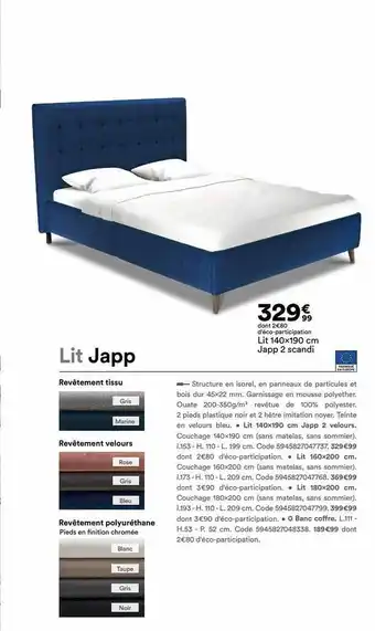 BUT Lit 140 X 190 Cm Japp 2 Scandi offre