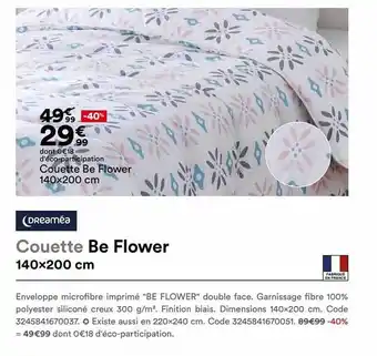 BUT Couette Be Flower 140 X 200 Cm Dreaméa offre