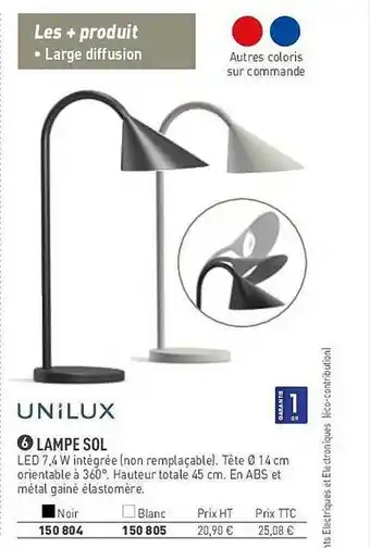 Hyperburo Lampe Sol Unilux offre