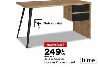 BUT Bureau 2 Tiroirs Eliot Ti'me offre