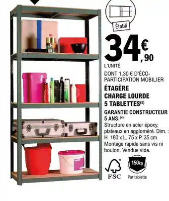 E.Leclerc Brico étagère Charge Lourde 5 Tablettes offre