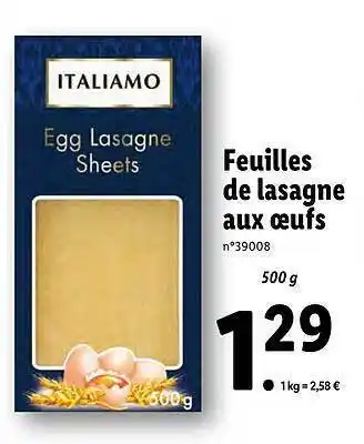 Lidl Feuilles De Lasagne Aux Oeufs Italiamo offre