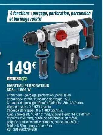 Brico Dépôt Marteau Perforateur Sds + 1500 W offre