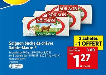 Lidl Soignon Bûche De Chèvre Sainte-maure offre