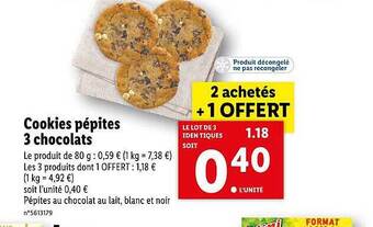Lidl Cookies Pépites 3 Chocolats offre