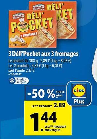 Lidl 3 Déli'pocket Aux 3 Fromages offre