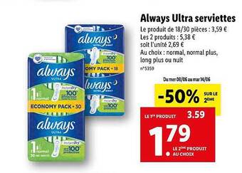 Lidl Always Ultra Serviettes offre