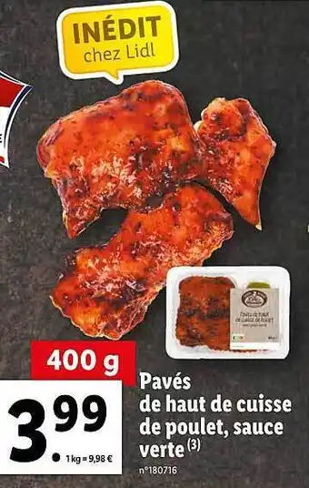 Lidl Pavés De Haut De Cuisse De Poulet, Sauce Verte offre