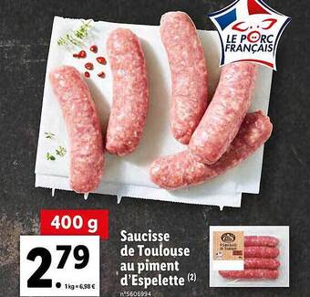 Lidl Saucisse De Toulouse Au Piment D'espelette offre