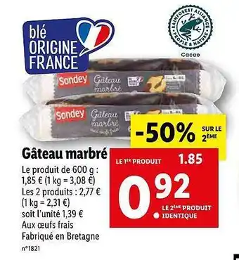 Lidl Gâteau Marbré offre