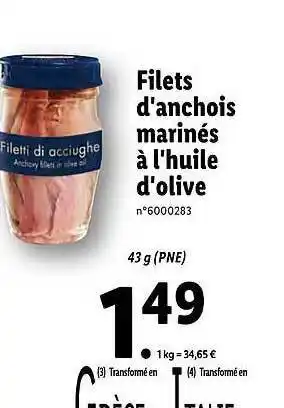 Lidl Filets D'anchois Marinés à L'huile D'olive offre