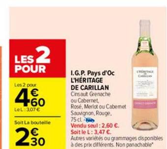 Carrefour I.g.p. Pays D'oc L'héritage De Carillan offre