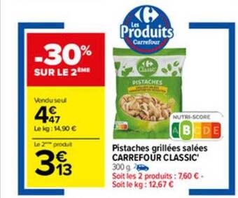 Carrefour Pistaches Grillées Salées Carrefour Classic' offre