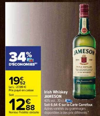Carrefour Irish Whiskey Jameson offre