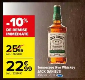 Carrefour Tennessee Rye Whiskey Jack Daniel's offre