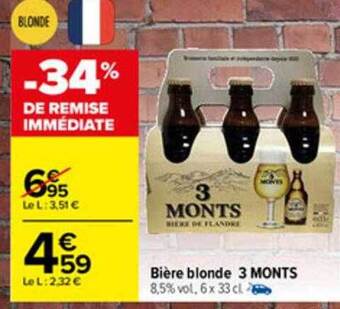 Carrefour Bière Blonde 3 Monts offre