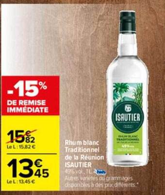 Carrefour Rhum Blanc Traditionnel De La Réunion Isautier offre