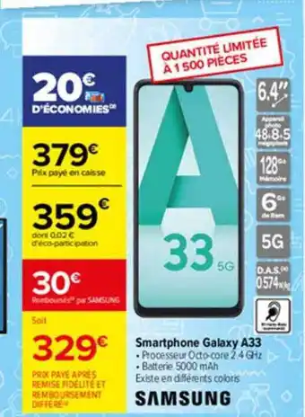Carrefour Smarphone Galaxy A33 Samsung offre