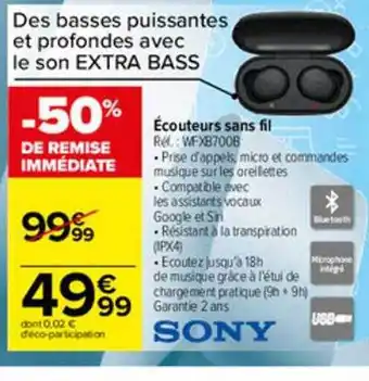 Carrefour écouteurs Sans Fil Sony offre