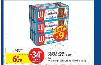 Intermarché Hyper Petit écolier Chocolat Au Lait Lu offre